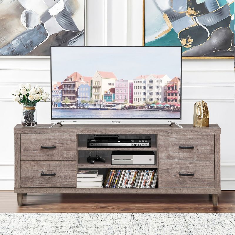 Costway TV Stand Entertainment Center Hold up to 65'' TV with Storage Shelves & 4 Drawers, 2 of 11