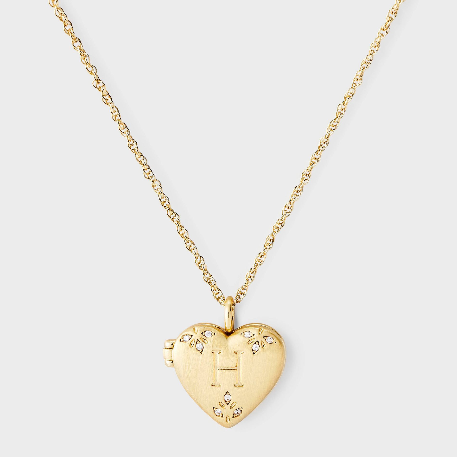 Brass Letter Heart Locket with Initial Pendant Necklace - A New Day™ Gold