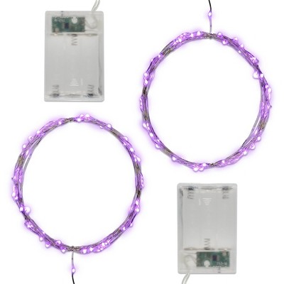 LumaBase Battery-Operated LED Fairy String Lights, Purple - Set of 2