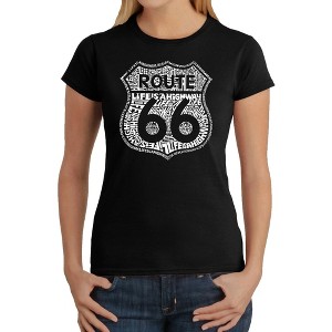 LA Pop Art Women's Word Art T-Shirt - Route 66 - Life is a Highway - 1 of 4