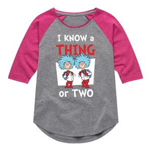Girls' - Dr. Seuss - I Know A Thing Or Two School Shirt Tail Raglan Graphic T-shirt - 1 of 4