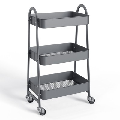 GlasFlength Kitchen Carts and Islands, Universal Storage, Mobile Utility Cart, for Bathroom, Kitchen, Office, Workshop, Gray, 16.9"*12.2"*30.9"