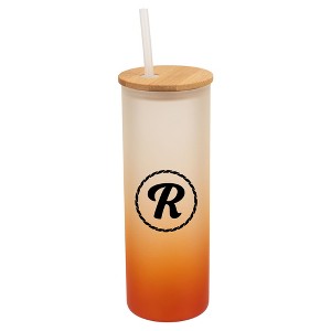 Elanze Designs R Monogram Letter Initial Rope Circle Wrap-Around Design 25 Ounce Frosted Gradient Glass On-The-Go Coffee Travel Skinny Tumbler Mug - 1 of 1