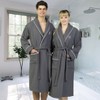 Linum Home Textiles Hotel 100 Percent Turkish Cotton Waffle Terry Personalized Dark Gray Bathrobe with Satin Piped Trim in White Script Font - 2 of 3