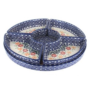 Blue Rose Polish Pottery N008 Manufaktura Tray with 4 Plates - 1 of 3