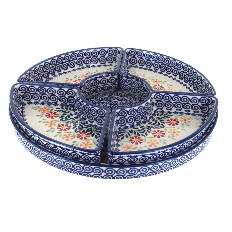 Blue Rose Polish Pottery N008 Manufaktura Tray with 4 Plates, 1 of 4
