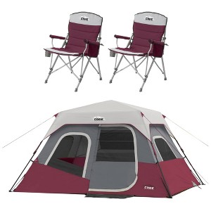 CORE 2-Pack 300-Pound Capacity Polyester Padded Arm Chair with Carry Bag & Instant Cabin 11 x 9-Foot 6-Person Cabin Tent with Air Vents and Loft - 1 of 4