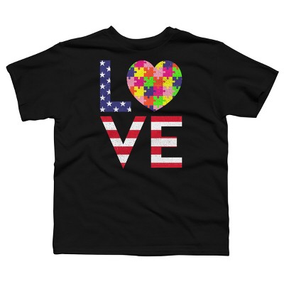 Boy's Design By Humans July 4th Love Flag With Puzzle Heart By Ujangkasep T-Shirt