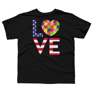 Boy's Design By Humans July 4th Love Flag With Puzzle Heart By Ujangkasep T-Shirt - 1 of 2