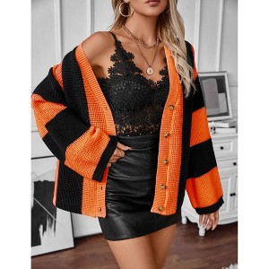 Women's Colorblock Lightweight Cardigan Sweaters Button Down Bell Sleeve Knit Outerwear - 1 of 4