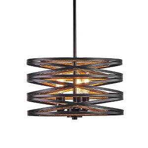 DAKAFUL Rustic Swirl Cage Chandelier,Vintage Iron & Walnut Pendant Light,Adjustable Ceiling Light for Kitchen Island/Living Room/Entryway - 1 of 4