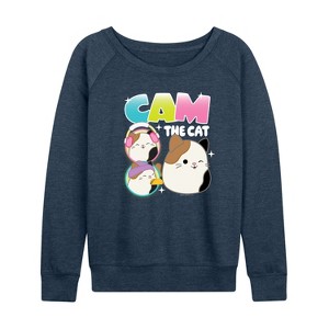 Women's - Squishmallows - Cam The Cat Lightweight French Terry Wide Neck Long Sleeve Graphic Shirt - 1 of 4