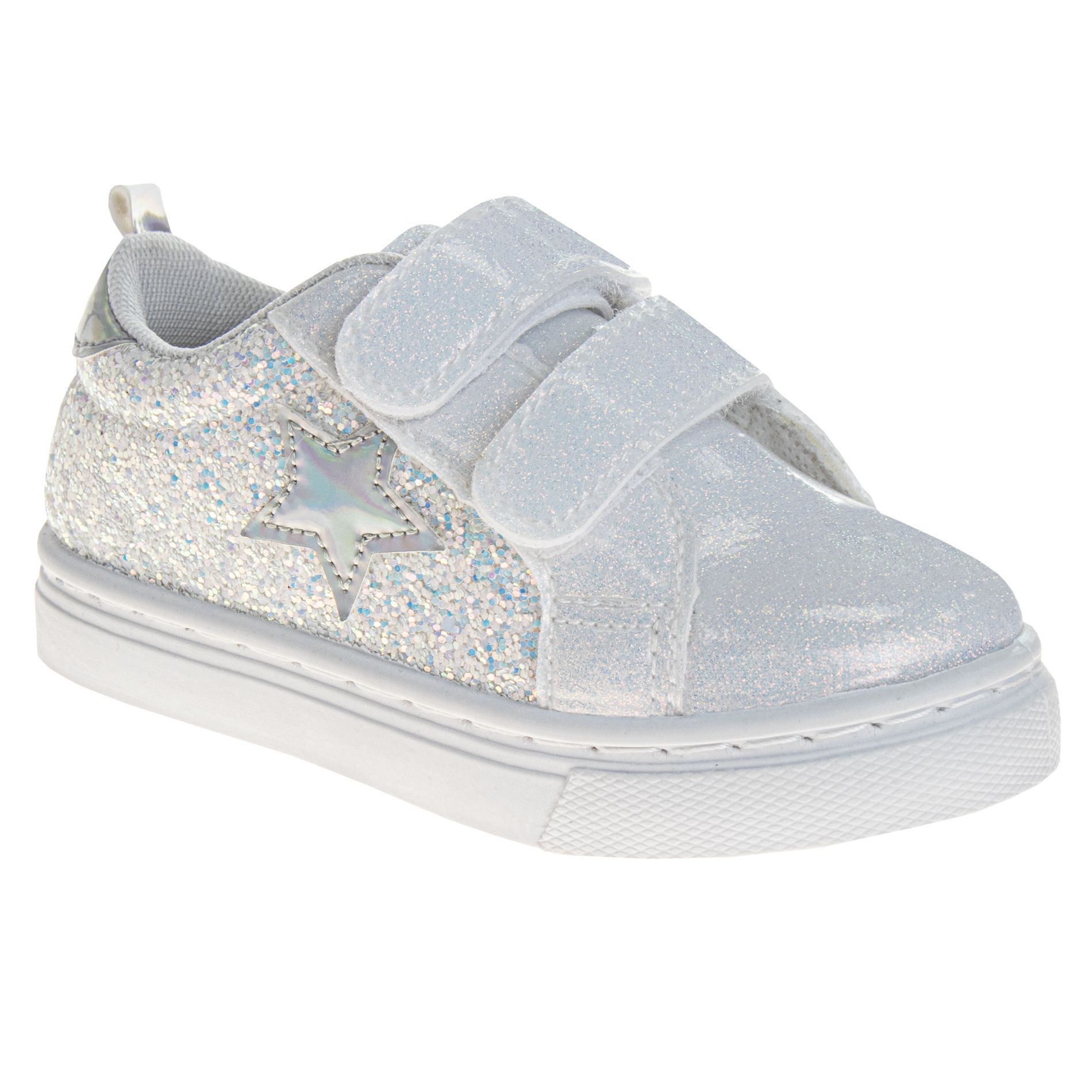 Laura Ashley Girls Hook and Loop Sneakers (Toddler/Little Girls) - White/Glitter, 8