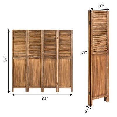 Rustic Medium Wood 4-Panel Folding Privacy Screen