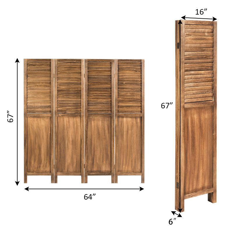 Costway 4 Panel Folding Privacy Room Divider Screen Home Furniture 5.6 Ft Tall Brown, 2 of 11