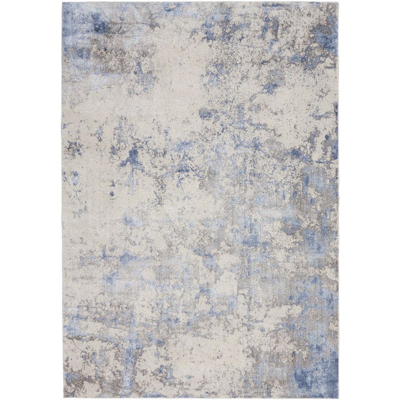 Nourison Sleek Textures SLE04 Blue/Ivory/Grey Indoor Area Rug, 1 of 10