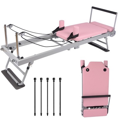 Foldable Pilates Reformer Machine, Pilates Reformer with Jump Board & 8 Colored Springs, Pilates Reformer at Home for Gym Workouts, Exercise Trainers