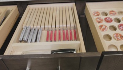 Natural Maple Wood Dual Row Knife Block Drawer Organizer Insert