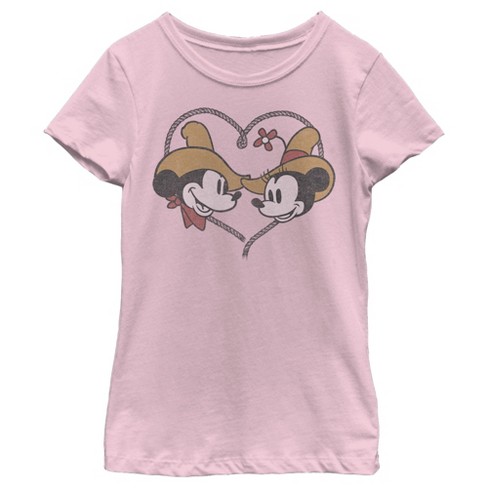 Girl's Disney Mickey and Minnie Retro Cowboys T-Shirt - Light Pink - Large