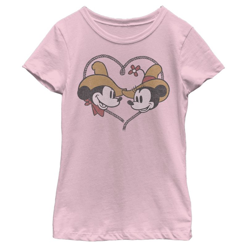 Girl's Disney Mickey and Minnie Retro Cowboys T-Shirt, 1 of 5