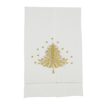 Saro Lifestyle Merry & Bright Embroidered Christmas Tree Guest Towel (Set of 4)