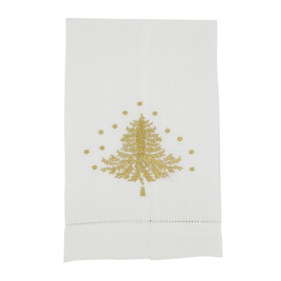 Saro Lifestyle XM503.S1422 14 x 22 in. Holly Jolly Embroidered Christmas Tree Guest Towel Silver - Set of 4