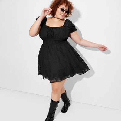 Plus Size - Mini Clipdot Blouson Sleeve Mock Neck Skater Dress