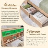 Queen Size Bed Frame with Headboard, Modern Wooden Platform Bed Frame with Lights & Charging Station & Drawers, No Box Spring Needed, Natural - 3 of 4