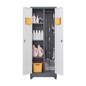 Metal Storage Cabinet with Lock Doors, 65"/72.8" Cleaning Tool Cabinet, Tall Broom Tool Organizer with Hanging Rod for Home Office Garage Utility Room - 1 of 4