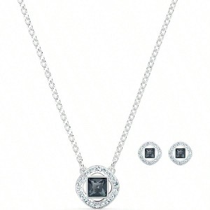 Necklace Set with Mixed Metal Chains, Clear Colored Crystals - 1 of 4