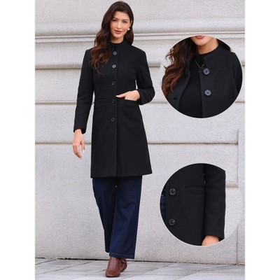 Женские куртки INSPIRE CHIC Women's Winter Single Breasted Stand Collar Mid-Long Commuting Wear Overcoat Black Medium — фото 2