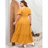 BLUEMING Summer Maxi Dress for Plus Size Women Tie Wasit Surplice Dress Flutter Sleeve A-Line Dress - 2 of 4
