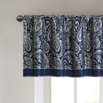 Navy Faux Silk Jacquard Rod Pocket Valance