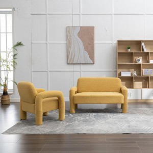 SEYNAR Mid-Century Modern Boucle 51'' Solid Wood Curved Sofa Set of 2 with Accent chair, Yellow,51.5''W*31.1''D*28.7''H - 1 of 4