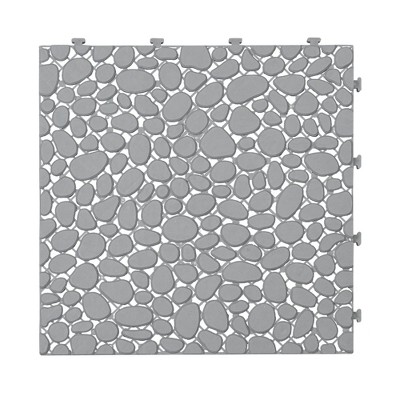 Vynxaria 12 Piece Set of 12x12 Gray Plastic Interlocking Tiles with Pebble Pattern, Waterproof  Slip  Resistant for Bathroom, Patio, etc.