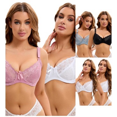 INSPIRE CHIC Women's 6 Pcs Lace Push-up Bra Set Underwire Support Full Coverage Lingerie Bralette
