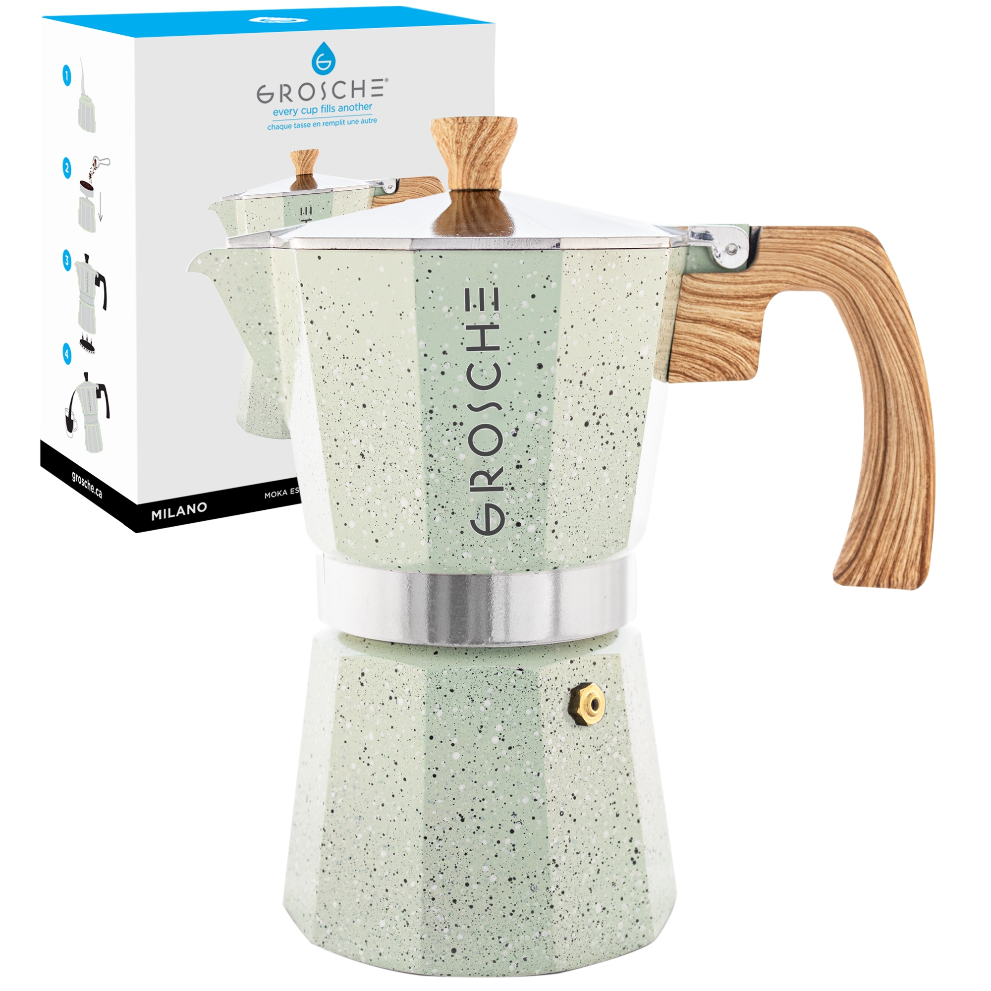 GROSCHE Milano Stone Stovetop Espresso Maker, 6 Cup, Mint Green