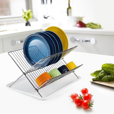 Folding bowl rack with drip tray, stainless steel 2-layer dishwasher rack, folding dishwasher rack, kitchen sink folding bowl rack