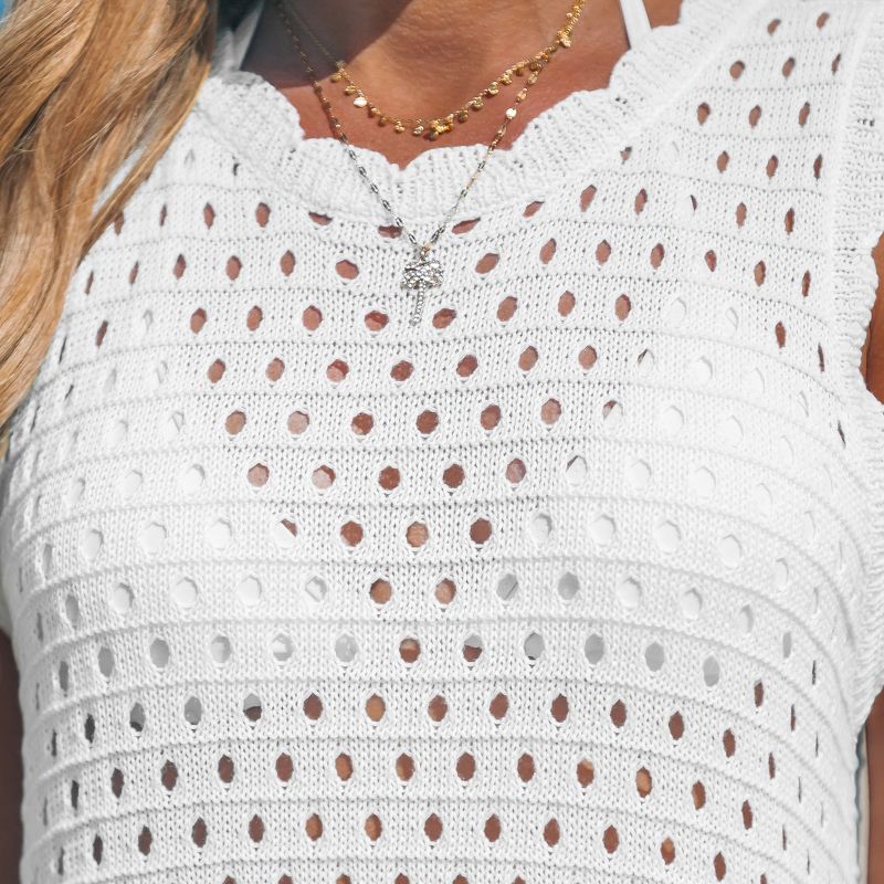 Women's White Round Neck Sleeveless Cutout Knit Cover-Up - Cupshe, 2 of 8