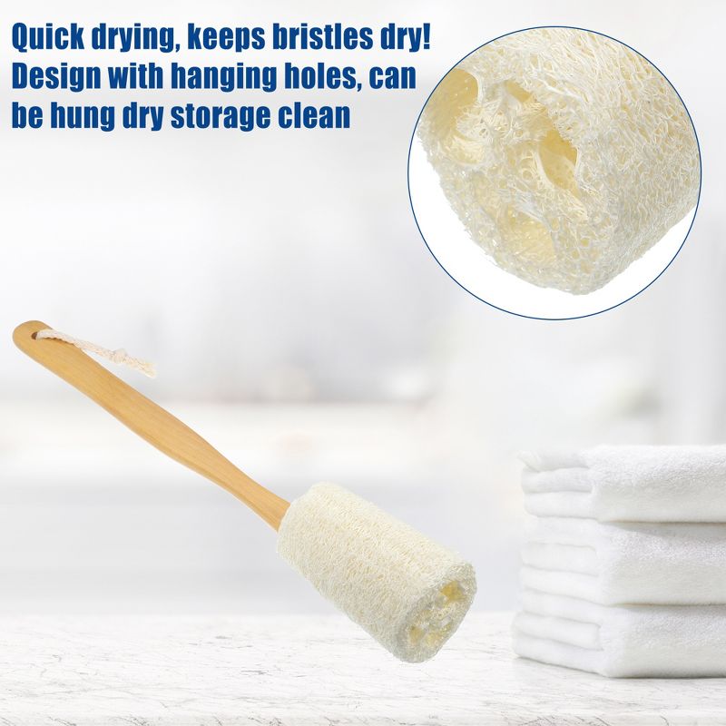 Unique Bargains Bath Brush Wood Back Scrubber with Long Handle for Shower 3.9 Inches Brown Beige, 3 of 7
