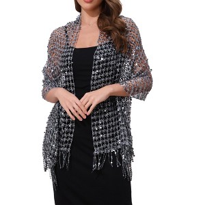 INSPIRE CHIC Women's Sequin Shawls and Wraps for Evening Dresses Fringed Sparkly Scarf 1Pc - 1 of 4