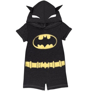 DC Comics Justice League Batman Costume Short Sleeve Romper Black - 1 of 4