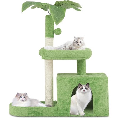 Small Cat Tree Condo with Sisal Scratching Post, 33 Inch Modern Cute Flower Cat Tree Tower with Cozy Perch Toy Ball