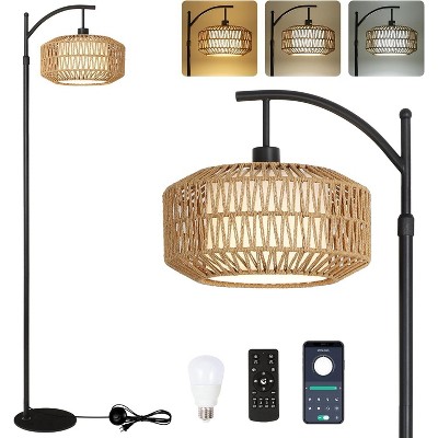 Modern Floor Lamp with 3 Color Temperatures Bulb,Metal Standing Lamp with Adjustable Hanging Lampshade,Tall Floor Lamps for Living Room,Bedroom,Black