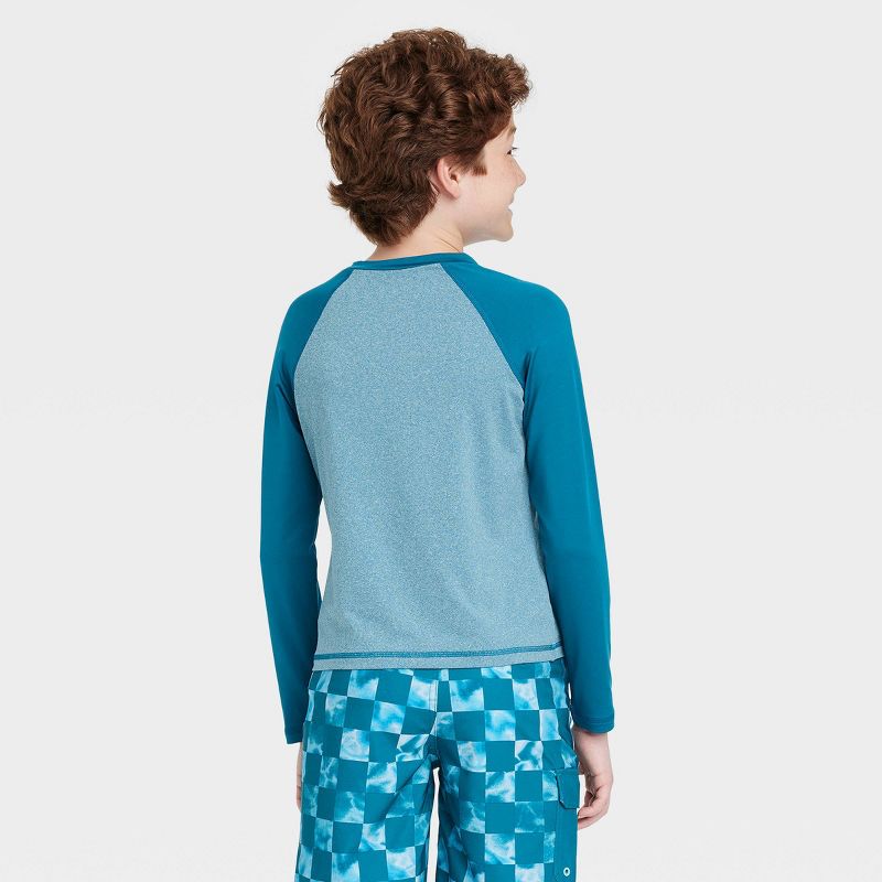 Boys' Wave Long Sleeve Rash Guard Swim Shirt - art class™ Dark Blue , 2 of 4
