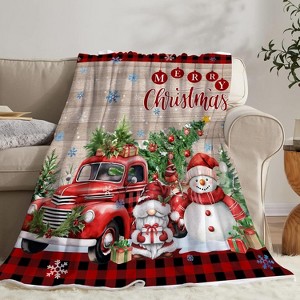 Lomsoe Christmas Blanket, Snowman Blanket for Women, Red Truck Soft Flannel Throw Blankets for Kids Girls Bed Living Room Couch. - 1 of 4