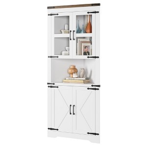 Farmhouse Corner Cabinet, Tall Corner Storage with Glass Door & Adjustable Shelves, Bathroom Cabinet with Storage for Living Room - 1 of 4