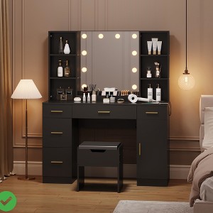 Vanity Desk with LED Lighted Mirror - 10 LED Lights 5 Metal Sliding Drawers 3 Color Brightness Adjustable - 1 of 4