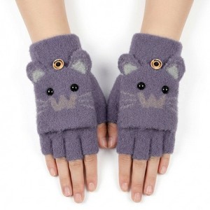 Wrapables Winter Warm Cute Cat Fingerless Gloves for Girls, Convertible Flip Top Half Finger Mittens - 1 of 4