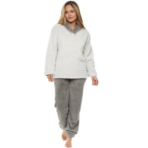 ADR Women's Soft Plush Fleece Pajamas Lounge Set, Long Sleeve Top and Fuzzy Pants with Pockets - 1 of 4
